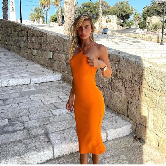 Ribbed Halter Neck Midi Dress 